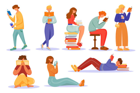 Books Reading Flat Vector Illustrations: Enhancing Visual Storytelling in Education and Media