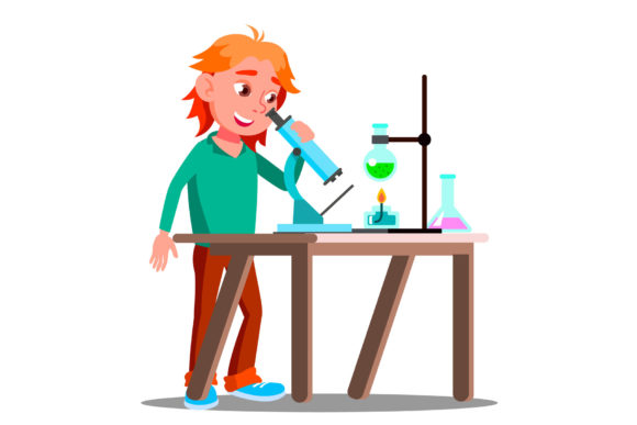 Curious Child Using a Microscope in School